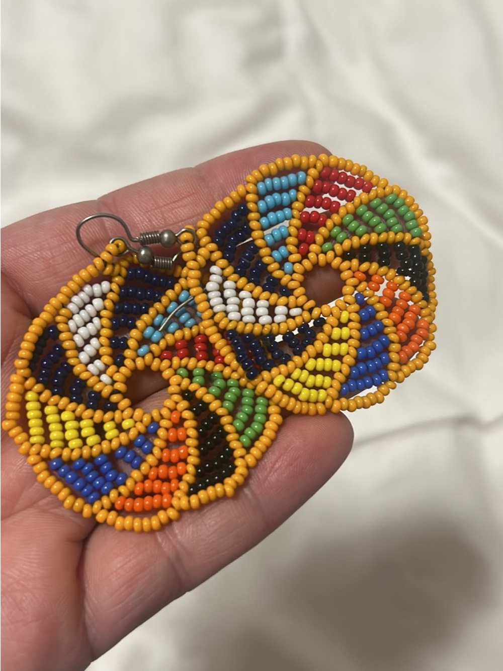 Handmade Multicolor Beaded Hoop Earrings - Yellow Accent